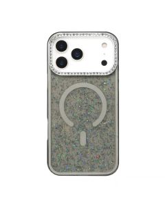 iPhone 15 Pro Max Funda con Purpurina Magnética con Marco de Cámara con Diamantes
